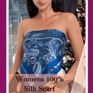 PURE MULBERRY SILK NWT Square Blue Paisley Scarf-Head/Neck/Bag Accent/Hat Decor